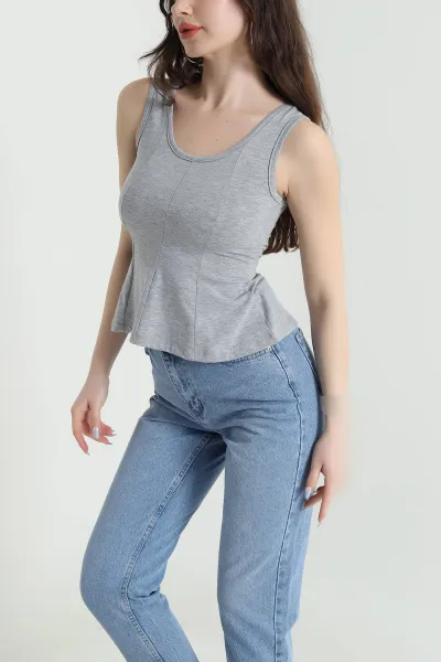 Gri Likralı Ribana Kadın Bluz 451146