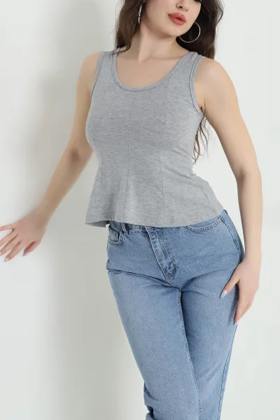 Gri Likralı Ribana Kadın Bluz 451146