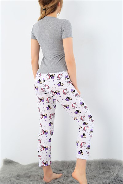 Gri Mickey Baskılı Bayan Pijama Takımı 33405