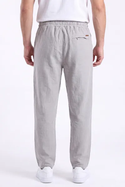 Gri Müslin Keten Belden Bağlamalı Baggy Erkek Pantolon 473027