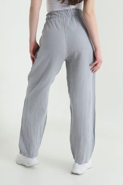 Gri Müslin Keten Kadın Pantolon 452478