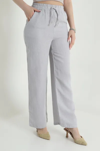Gri Müslin Keten Kadın Pantolon 462166