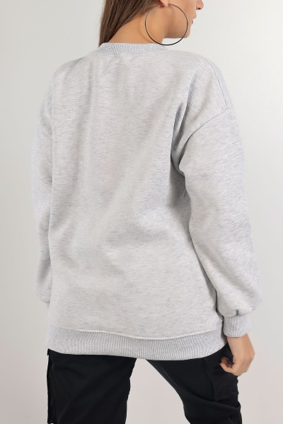 Gri Nakışlı İçi Şardonlu Bayan Sweat 139395