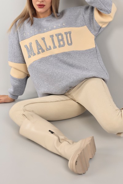 Gri Nakışlı İçi Şardonlu Bayan Sweat 142977