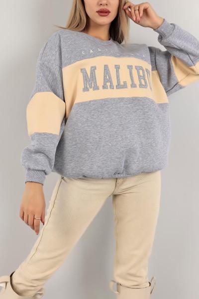 Gri Nakışlı İçi Şardonlu Bayan Sweat 142977