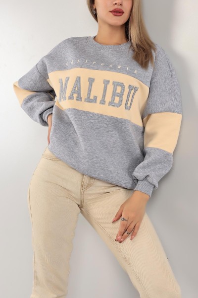 Gri Nakışlı İçi Şardonlu Bayan Sweat 142977