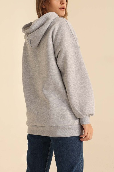 Gri Nakışlı İçi Şardonlu Bayan Sweat 218427