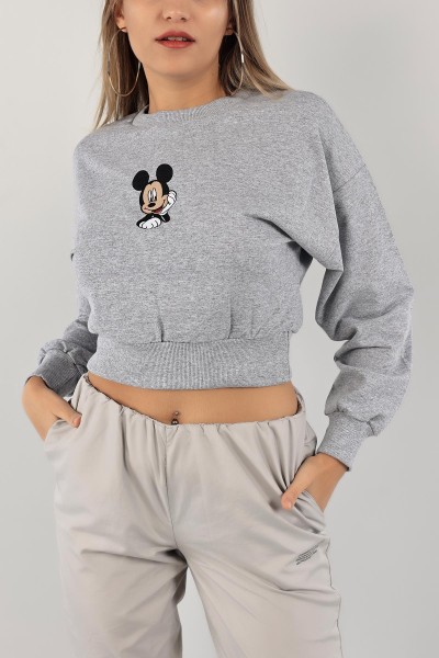 Gri Nakışlı İki İp Sweat 132765