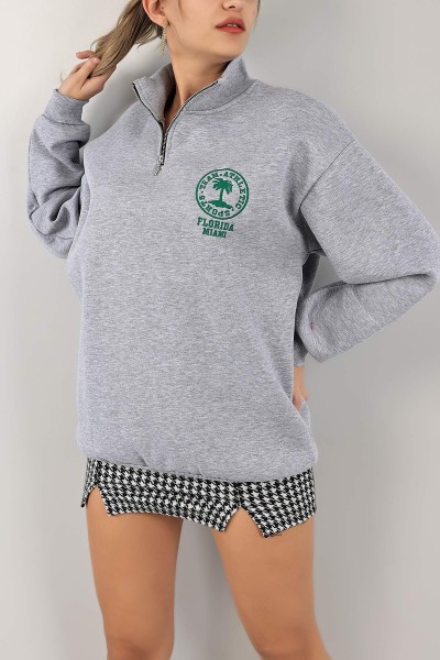 Gri Nakışlı Salaş Sweat 142973