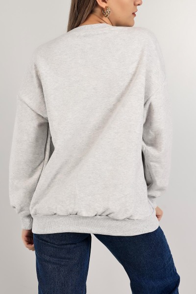 Gri Nakışlı Şardonlu Bayan Sweat 142414