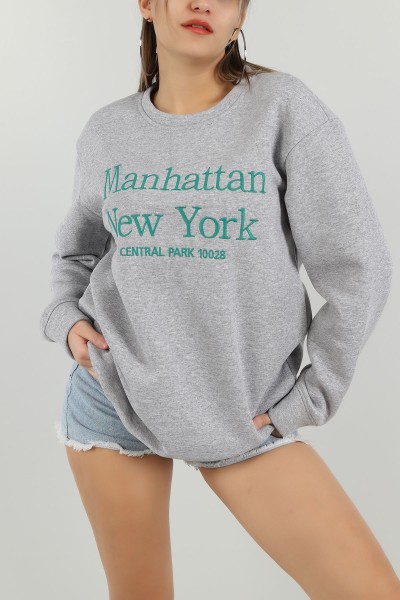 Gri Nakışlı Şardonlu Bayan Sweat 149187