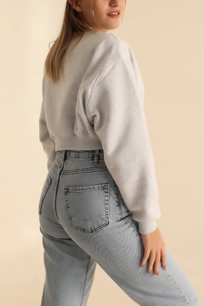 Gri Nakışlı Şardonlu Bayan Sweat 216653