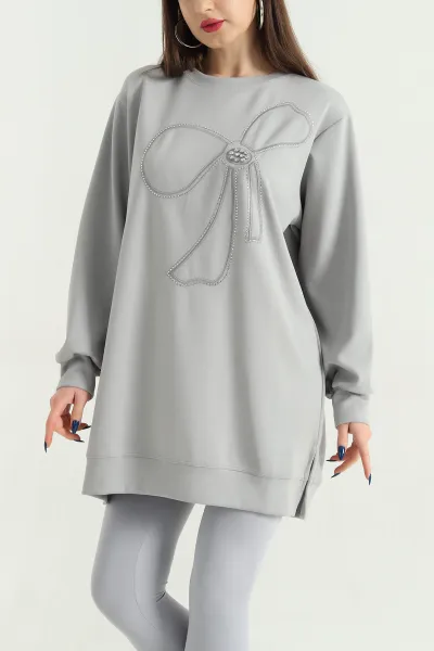 Gri Nakışlı Taş Detaylı Oysho Kumaş Tunik 337863