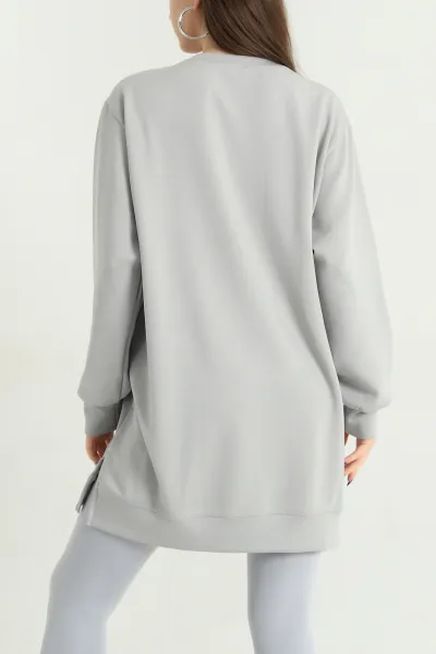 Gri Nakışlı Taş Detaylı Oysho Kumaş Tunik 337863