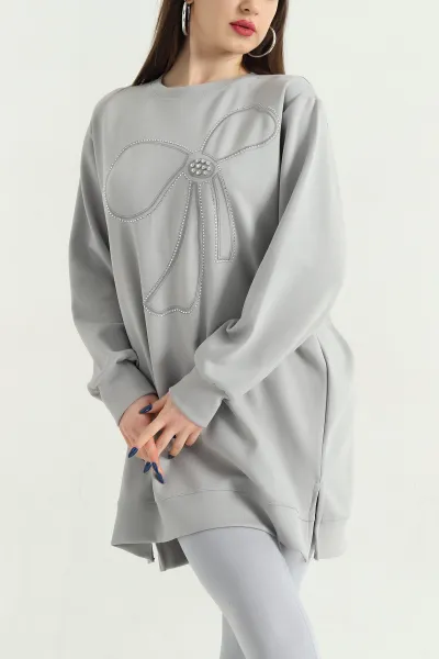 Gri Nakışlı Taş Detaylı Oysho Kumaş Tunik 337863