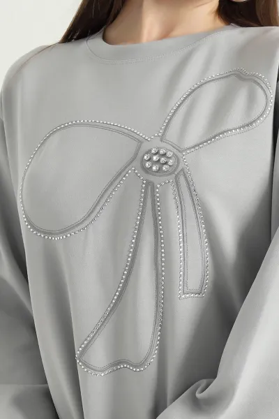 Gri Nakışlı Taş Detaylı Oysho Kumaş Tunik 337863