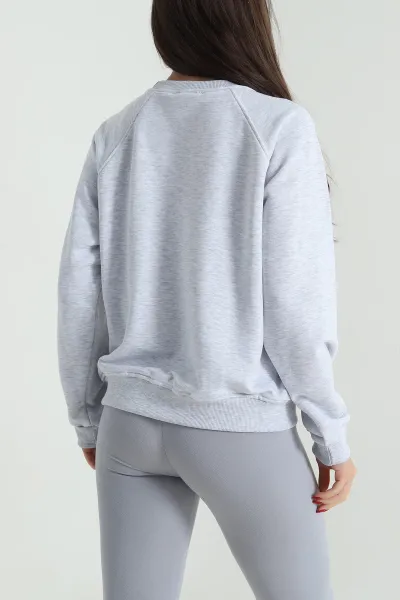 Gri Nakışlı Üç İp Kadın Sweat 492596