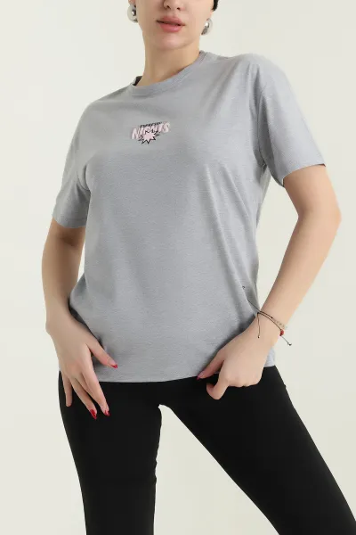 Gri Ön Arka Baskılı Kadın Tişört 435152
