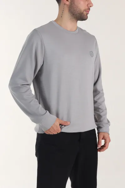 Gri Osyho Kumaş Bisiklet Yaka Erkek Sweatshirt 407680
