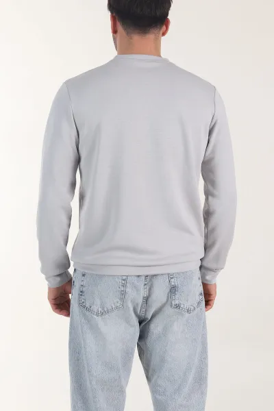 Gri Osyho Kumaş Yazı Detaylı Bisiklet Yaka Erkek Sweatshirt 407344