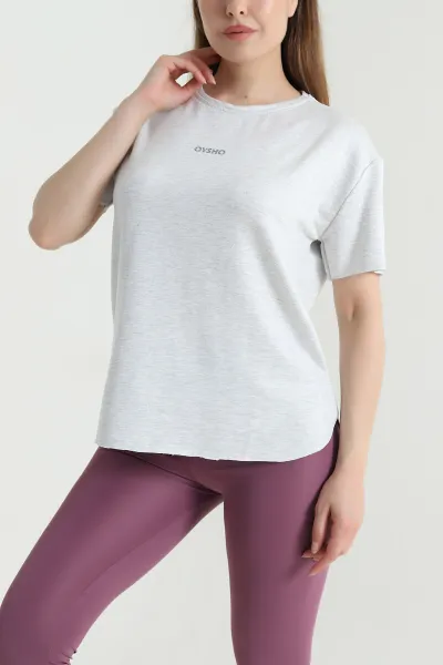 Gri Oval Kesim Modal Kadın Tişört 469769