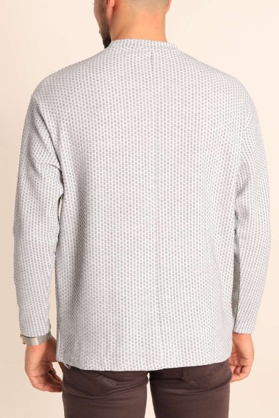 Gri Oversize Bisiklet Yaka Dokulu Erkek Sweat 212708