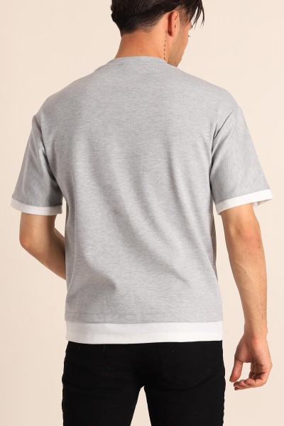 Gri Oversize Çift Renk Cepli Erkek Tişört 181831
