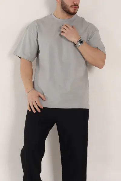 Gri Oversize Dikiş Detaylı Basic Erkek Tişört 348838