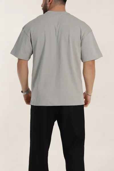 Gri Oversize Dikiş Detaylı Basic Erkek Tişört 348838