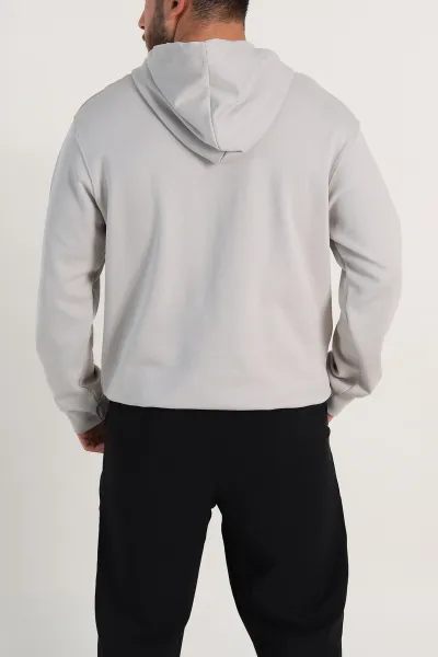 Gri Oversize Duble Kumaş Basic Erkek Kapüşonlu Sweatshirt 300187