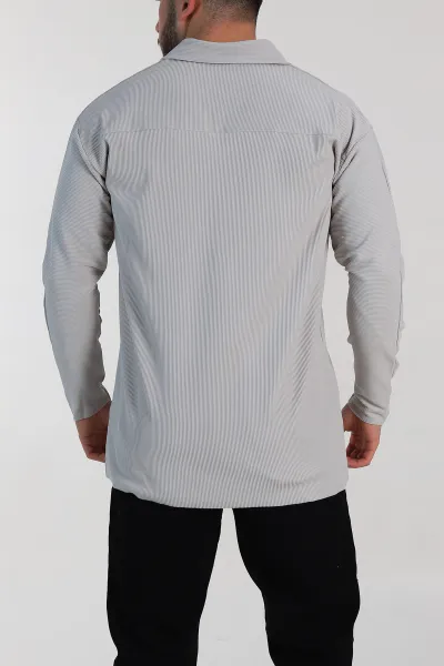 Gri Oversize Fitilli Doku Fermuarlı Polo Yaka Sweatshirt 324400