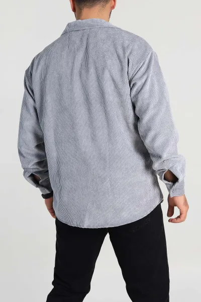 Gri Oversize Fitilli Kadife Cep Detaylı Erkek Gömlek 318413