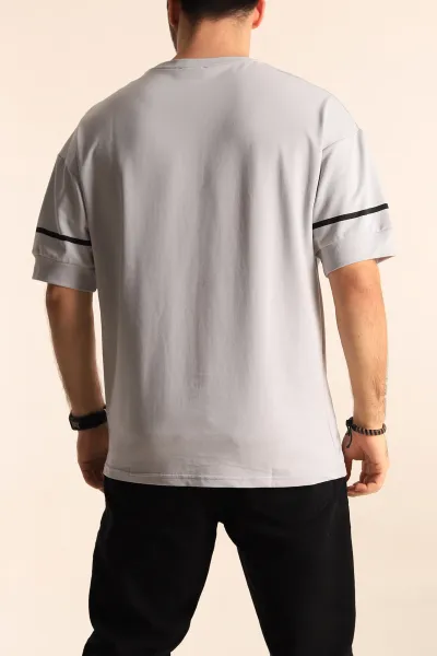 Gri Oversize İki İp Kol Lastikli Erkek Tişört 247973