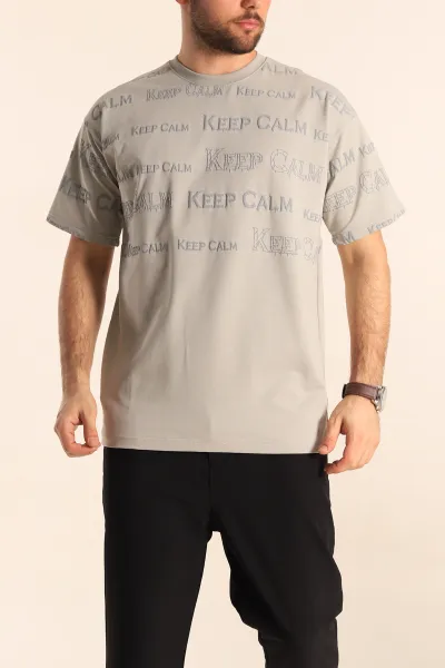 Gri Oversize İki İp Yazı Detay Erkek Tişört 247572