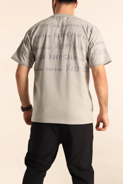 Gri Oversize İki İp Yazı Detay Erkek Tişört 247572
