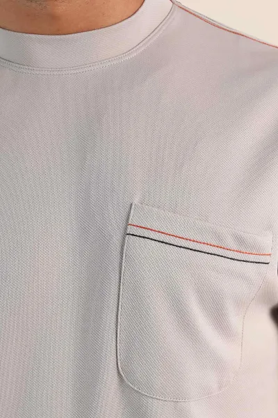 Gri Oversize Jakarlı Cep Detaylı Erkek Tişört 285766
