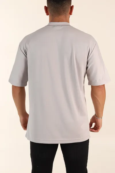 Gri Oversize Jakarlı Cep Detaylı Erkek Tişört 285766