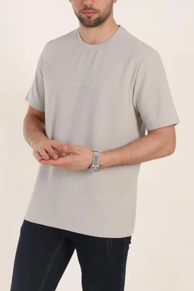 Gri Oversize Kabartma Yazı Detaylı Erkek Tişört 354083