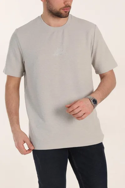 Gri Oversize Kabartma Yazı Detaylı Erkek Tişört 354083