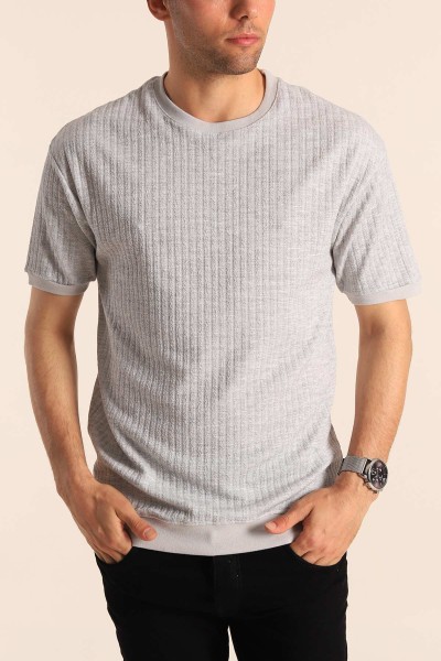 Gri Oversize Kolları Lastikli Erkek Tişört 181711