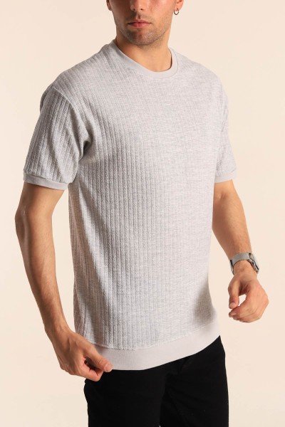 Gri Oversize Kolları Lastikli Erkek Tişört 181711