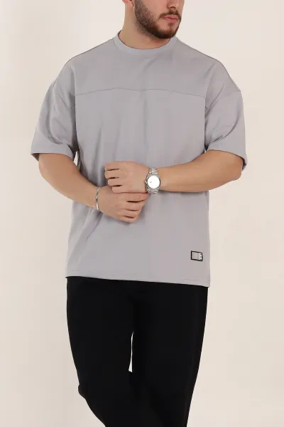 Gri Oversize Parçalı Basic Erkek Tişört 351990