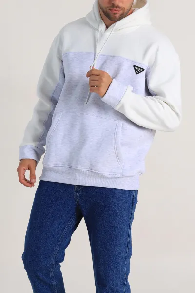 Gri Oversize Parçalı Üç İp Şardonlu Kapüşonlu Erkek Sweatshirt 306477