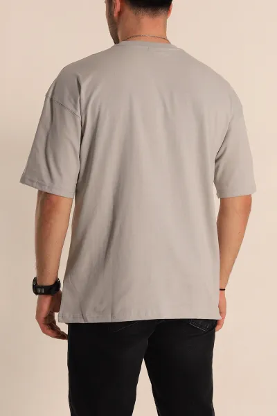 Gri Oversize Suprem Kumaş Plastik Baskı Detaylı Erkek Tişört 267362