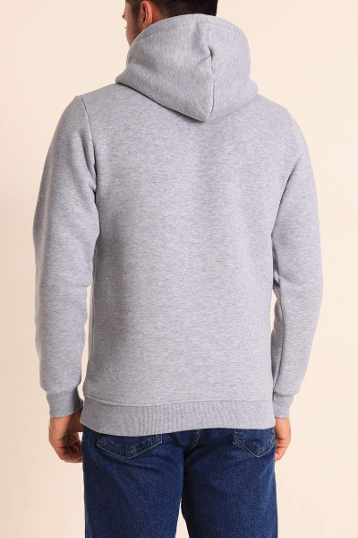 Gri Oversize Üç İp Şardonlu Basic Kapüşonlu Erkek Sweatshirt 222530