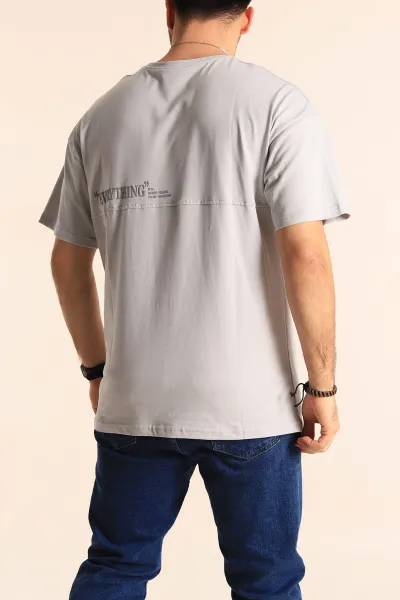Gri Oversize Yazı Detay Erkek Tişört 247984
