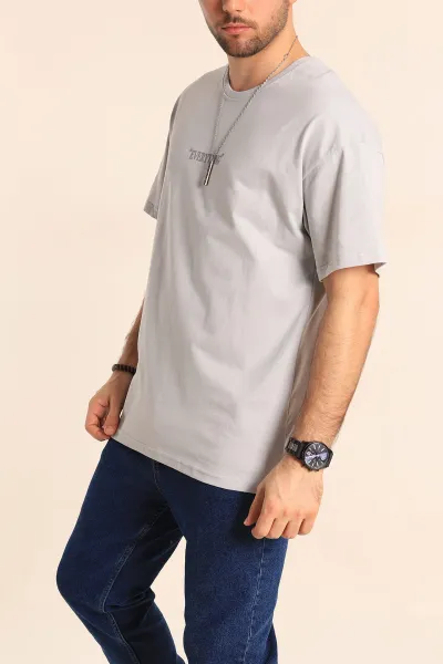 Gri Oversize Yazı Detay Erkek Tişört 247984