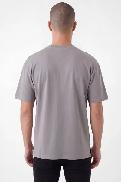 Gri Oversize Oysho Kumaş Bisiklet Yaka Erkek Tişört 453873