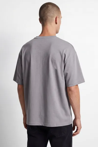 Gri Oysho Kumaş Oversize Bisiklet Yaka Erkek Tişört 438916