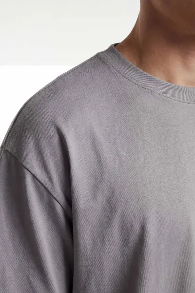 Gri Oysho Kumaş Oversize Bisiklet Yaka Erkek Tişört 438916